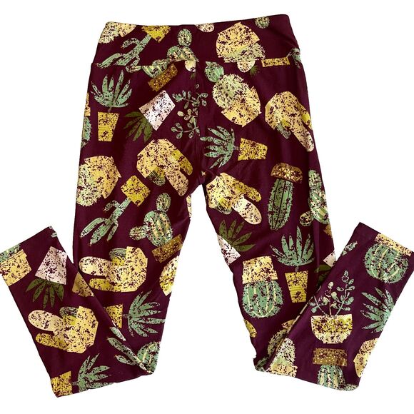 Lularoe OS Leggings PLANT CACTUS SUCCULENT PRINT One Size - Picture 3 of 5